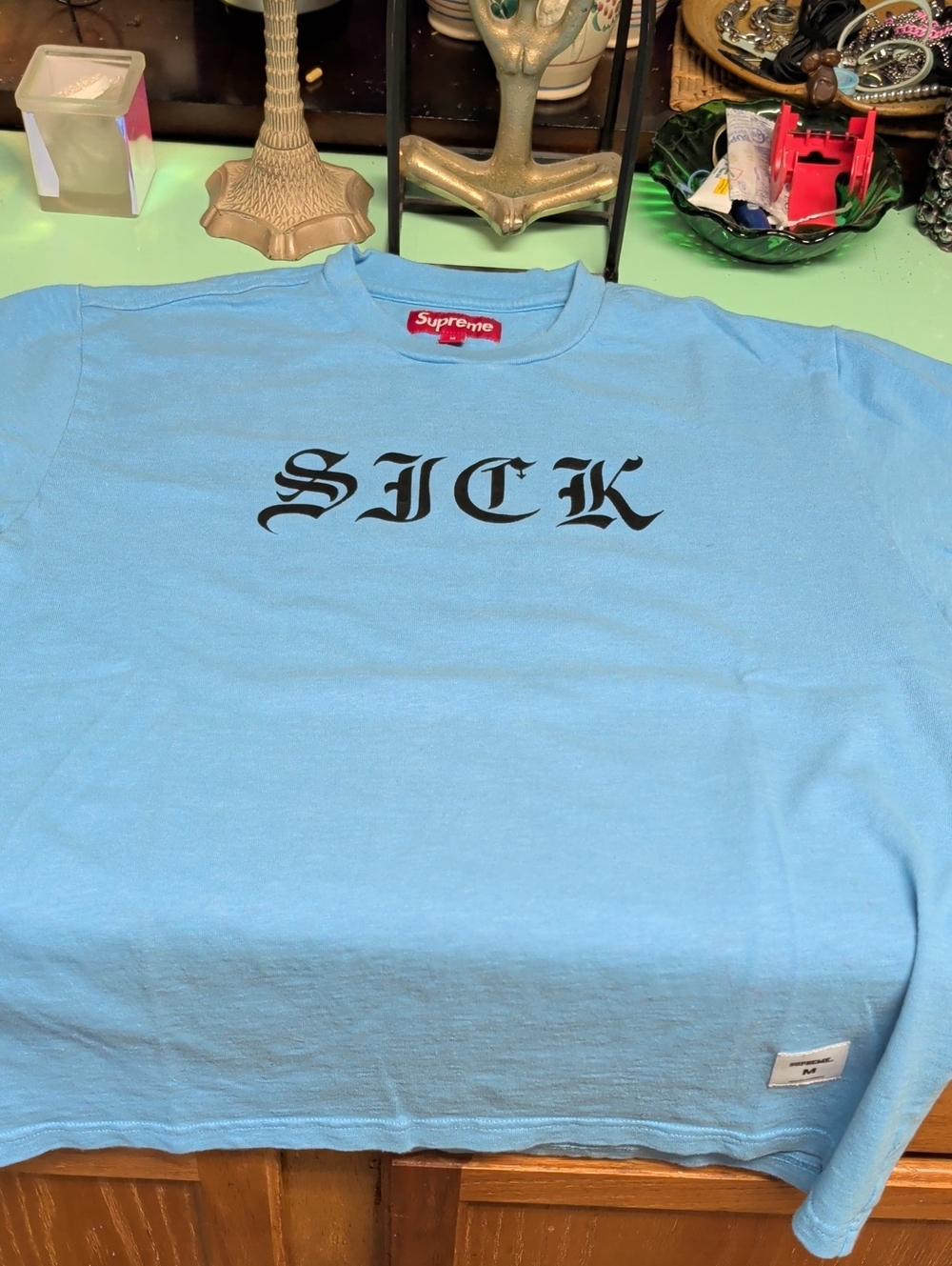 Supreme Light Blue SICK Graphic Short Sleeve Tee